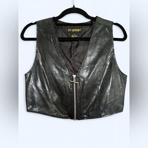 Vintage IN SPORT Black polyurethane faux leather zip-up crop top M